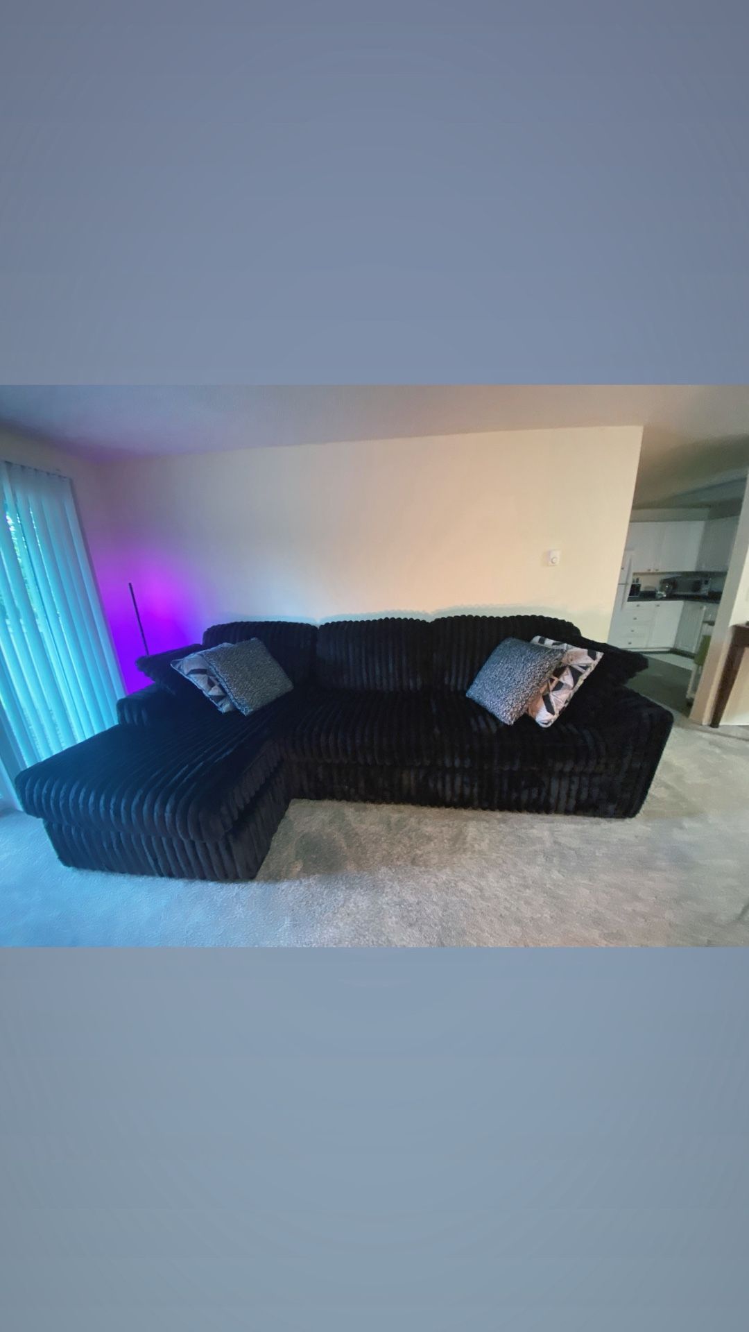 Black Corduroy Sectional W Chaise