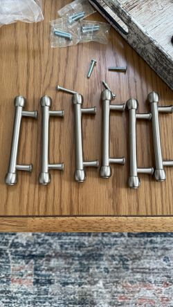 6  Brushed Nickel Drawer/ Closet Pulls 