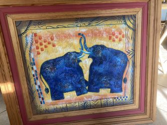 Blue Elephants Oil Painting 33”x30”