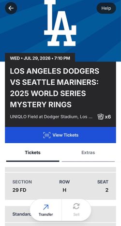 Los Angeles Dodgers Vs Seattle Mariners  Wednesday July 29th
