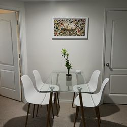 Contemporary Glass Dining Table Set with 4 Chairs