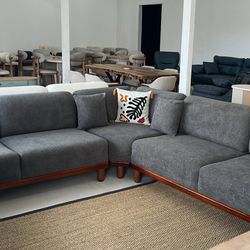 Eva Modern Sectional, Mid-Century Modern L Shaped Couches, Plush Fabric Upholstered, Convertable Bed