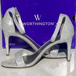 Worthington Silver Sparkle Diamond Heels Size 8.5 Womens