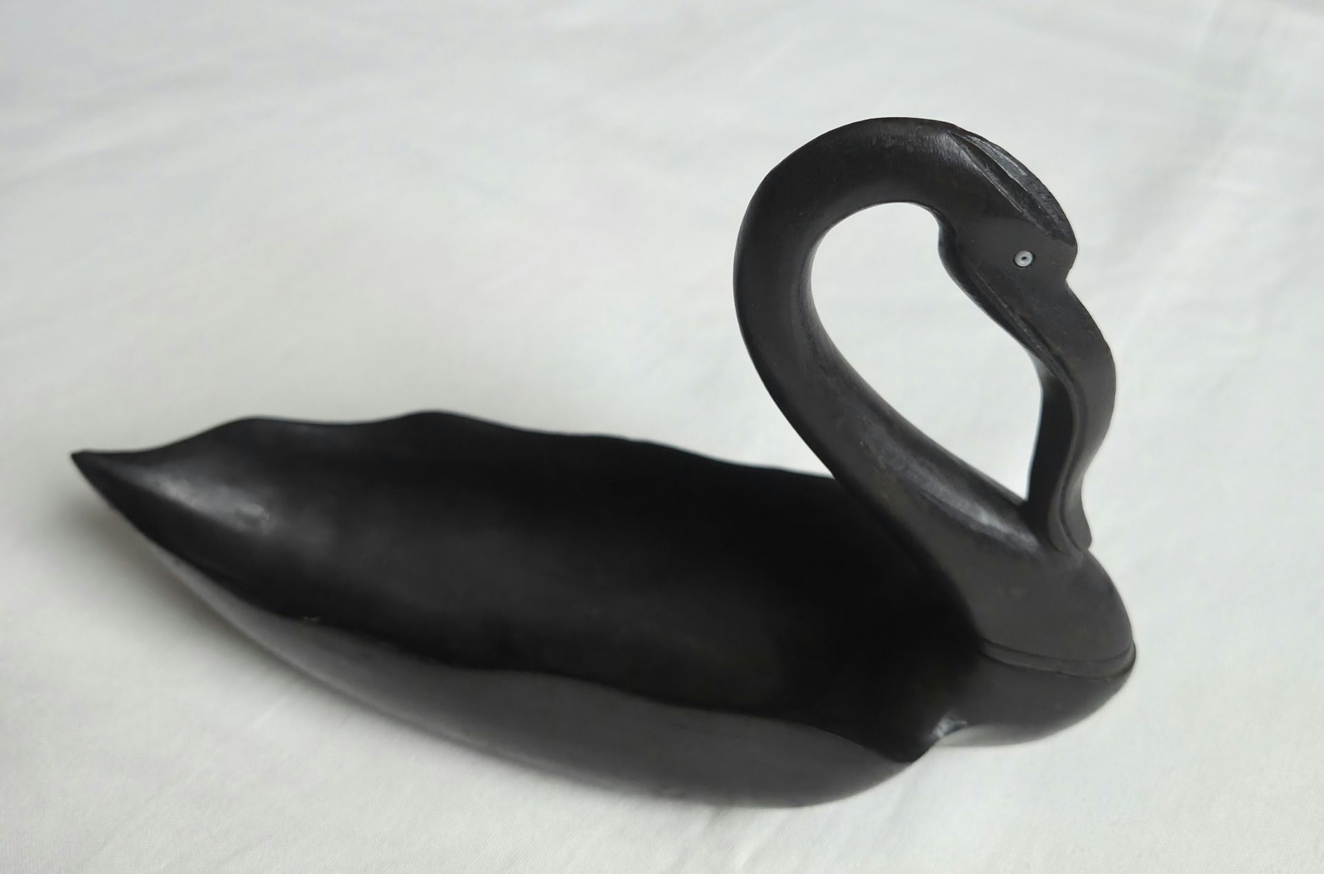Vtg Handcarved Antique Wood Black Swan Trinket 8"X5.75" Stunning!