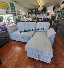 Sectional  Convertible Bed W Drop down Table W USB Port and Cupholders Light Grey Chenille fabric. New Especial price