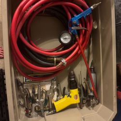 Assorted variety of pneumatic tools, accessories, and hoses - MAKE OFFER