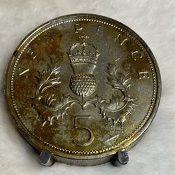 Vintage UK 5 Pence Coin Piggy Bank