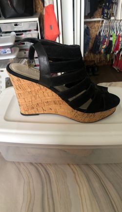Black Suede Leather and Cork Wedge