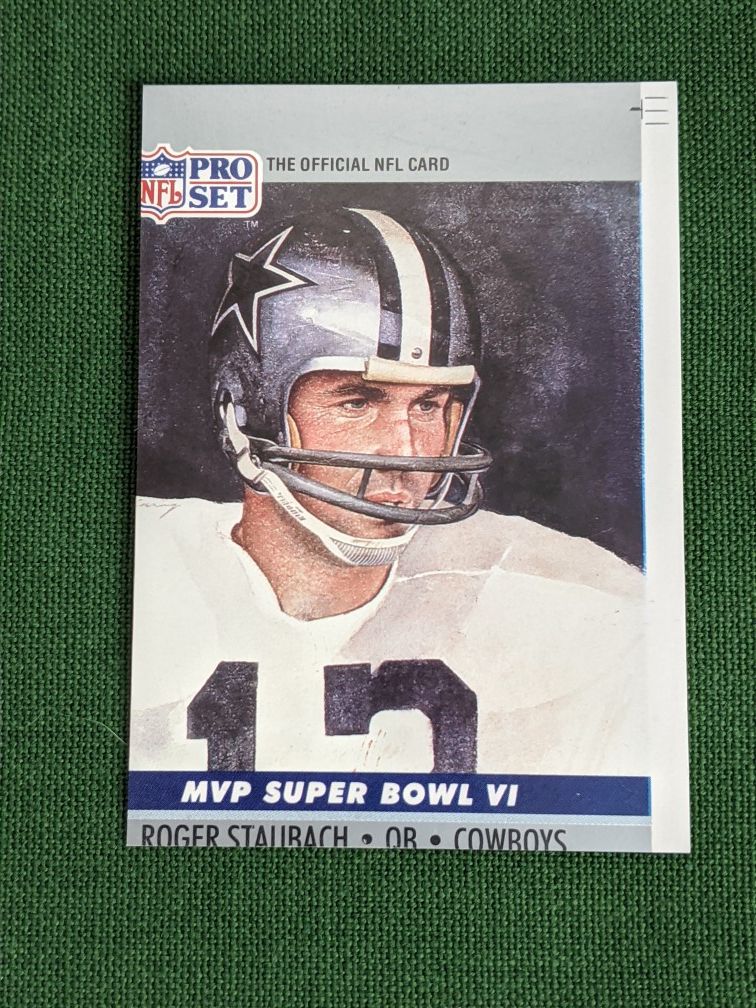 Extreme ERROR 1990 Pro Set MVP V1 Roger Staubach 1990 Pro Set Football card.