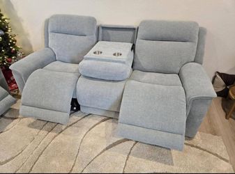 Gray Fabric Reclining Loveseat with Console