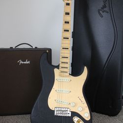 🔥 Fender Stratocaster – Black w/ Gold Hardware & Block Inlays (Like New + Hard Case) 🔥