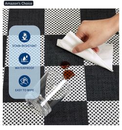 Checkered black and white rug