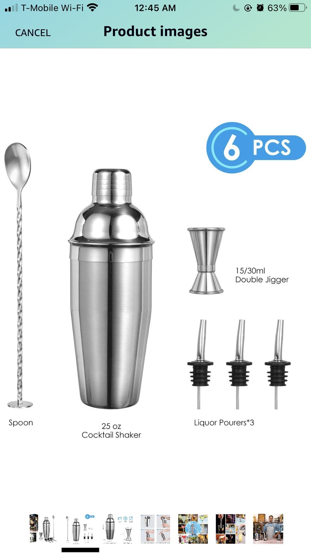 Cocktail Shaker Set 6 Piece, 25 oz Bar Set Stainless Steel Professional Martini Mixing Bartender Kit, Drink Mixer Stylish Cocktail Shaker with Recipes