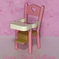 Vintage Fisher Price Loving Family Dream Dollhouse Furniture Pink Baby Girl High Chair