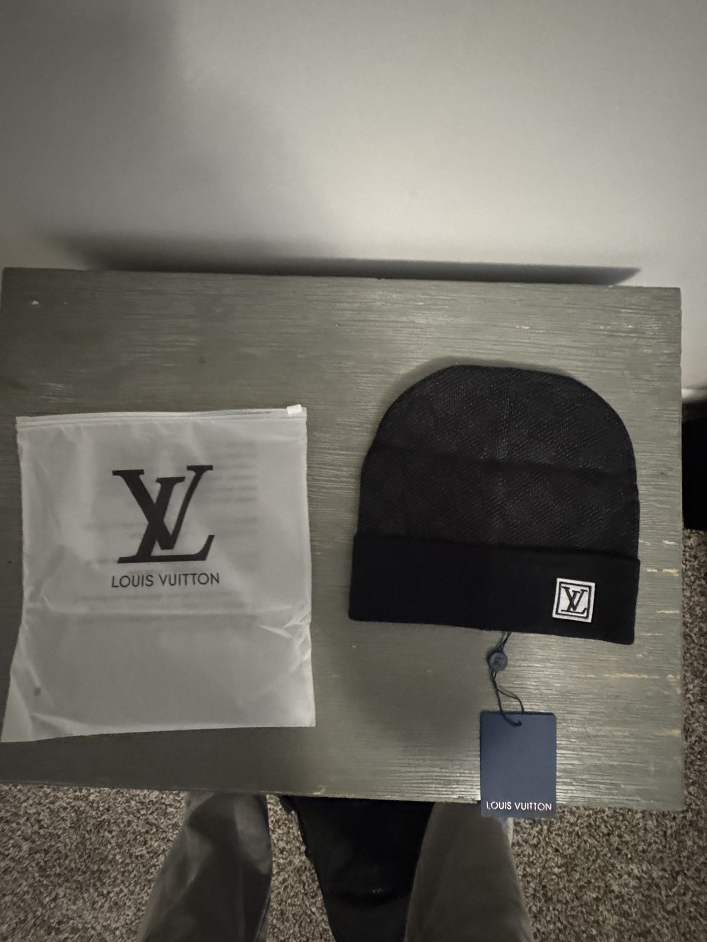 Black Louis Vuitton monogram beanie