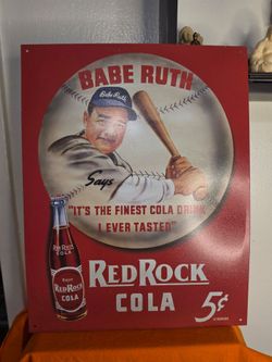 Nostalgic Red Rock Cola Babe Ruth Framed Tin Advertising Sign12.5" x 16"