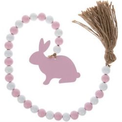 Pink and White Bunny Beaded Wood Garland Easter Spring Decoration