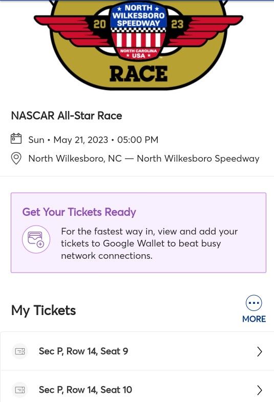 2 Tickets to NASCAR All-Star Race In North Wilkesboro Speedway