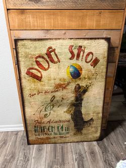 Large ! Vintage Style Dog Show Wall Canvas Art 40 x 30 3ft 6in tall x 2ft 6” wide Vintage-style decorative wall art sign has a distressed 'Dog Show