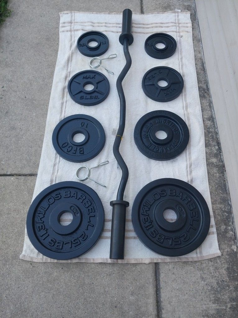 Olympic Curl Bar / Clips / Weights
