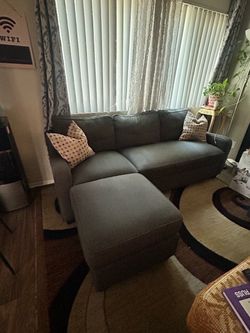 Gray Fabric Sofa with Ottoman