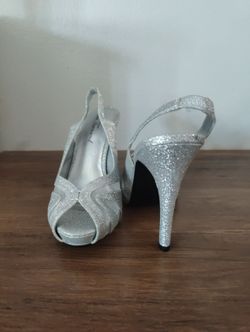 Silver Glitter Peep-Toe Slingback Heels
