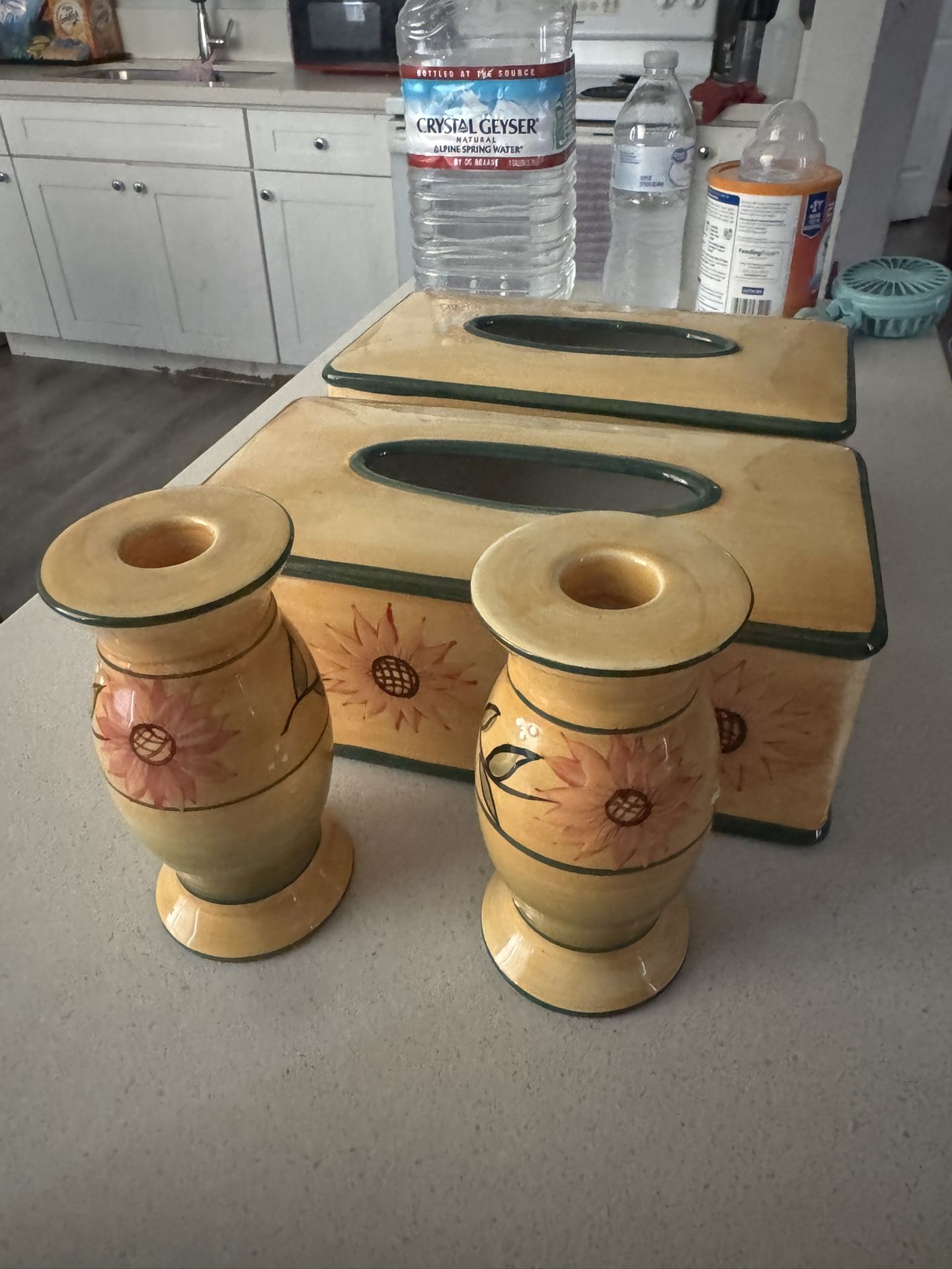 Sunflower Tissue Box And Candle Holders