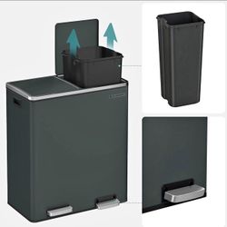 Trash Can, 2 x 8 Gallon (2 x 30 L) Garbage Can for Kitchen, Greenish-Gray ULTB60GS02 