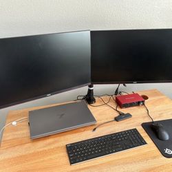 Dual 27” AOC Gaming Monitors And Desk Stand