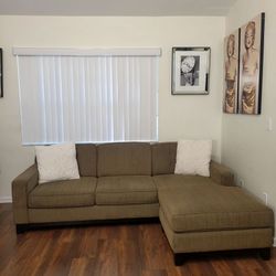 Olive Green Fabric Sectional Sofa with Chaise