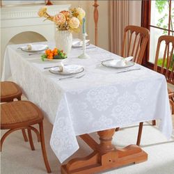 SASTYBALE Damask White Tablecloth Rectangle 60 x 102 Inch, Floral Jacquard
Spill Proof Stain Resistant Polyester Table Cloth, Fabric Table Cover for D