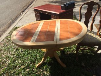 Wooden dining room table 2 chairs good condition