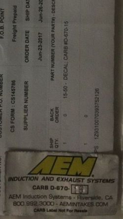 AEM Carb sticker for EP3 Civics Si