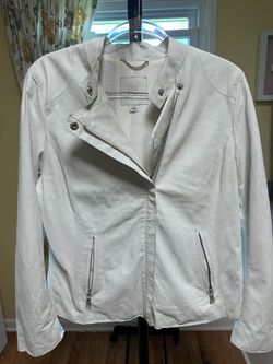 White Moto Jacket with Silver Zippers