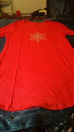 New Simple Pleasures 2X Red Christmas Snowflake Jersey Nightshirt