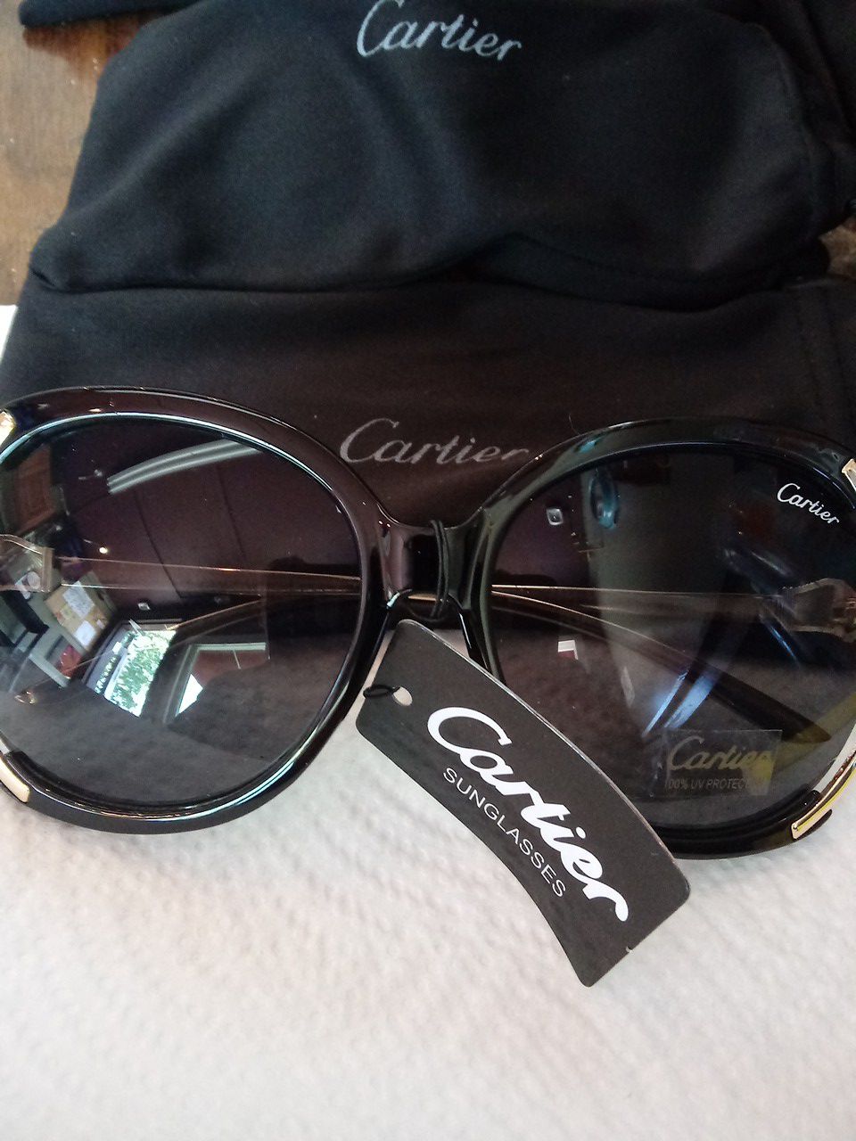 Cartier Woman's Sunglasses... Black With Gold Rims ...Al Original