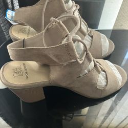 Tan Suede Opened Toe Heels 