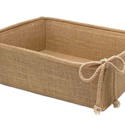 CB Accessories Decorative Basket Rectangular Burlap Fabric Storage Bin Collapsible Organizer for Home, Decor and Gifts (Large 14 x 9.75 x 4 inches)