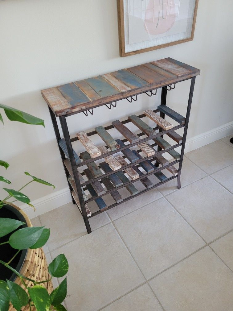 bar wine rack side table shelves plant stand farm house restoration hardware rustic shabby chick