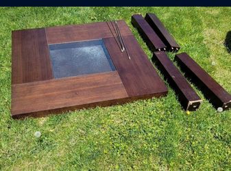 Plz Make an Offer On The Fake Wood Table With Glass Center/Used