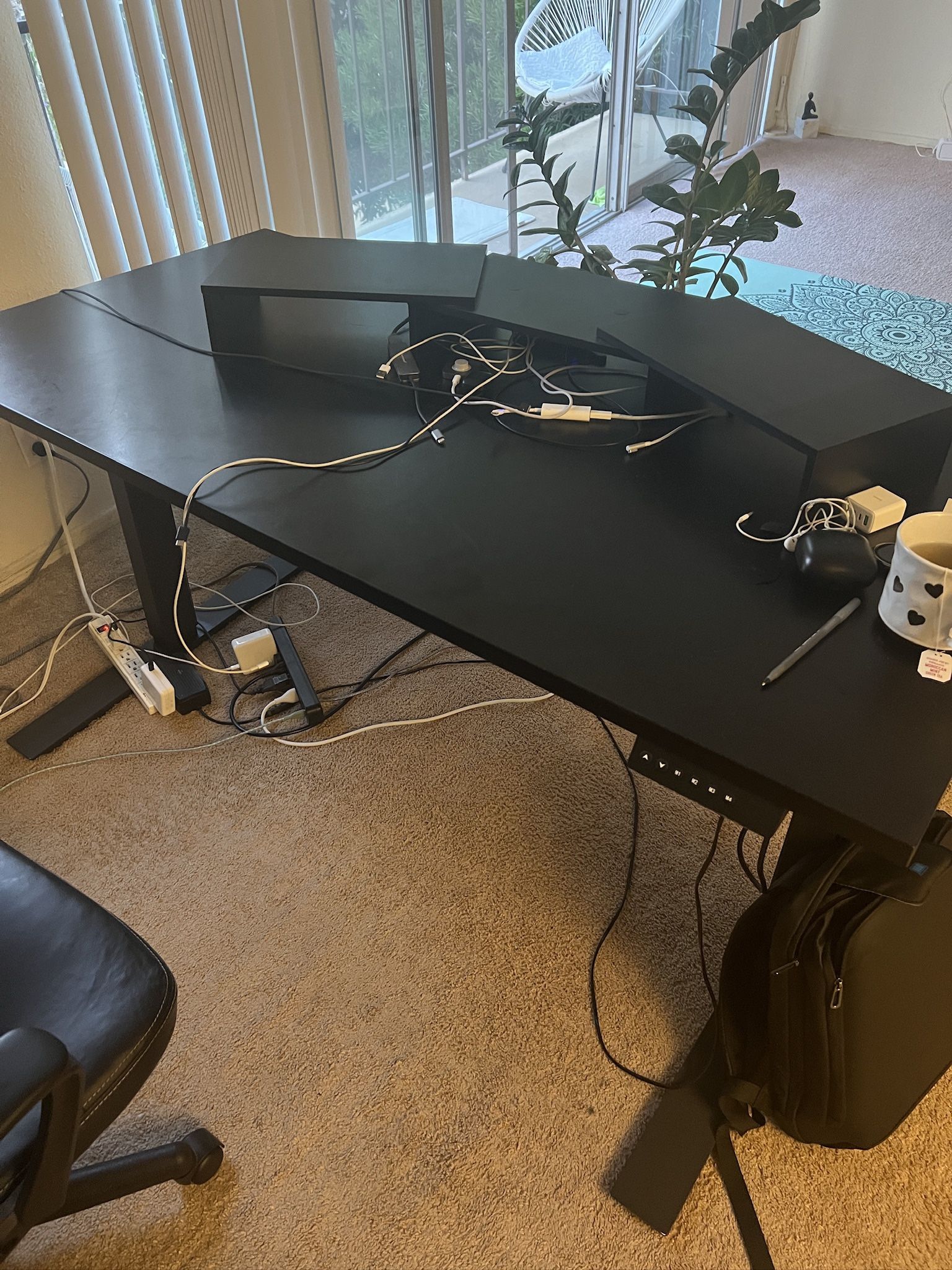 Electric Adjustable Standing Desk with Dual-Monitor Shelf – $100 (Everything Included)