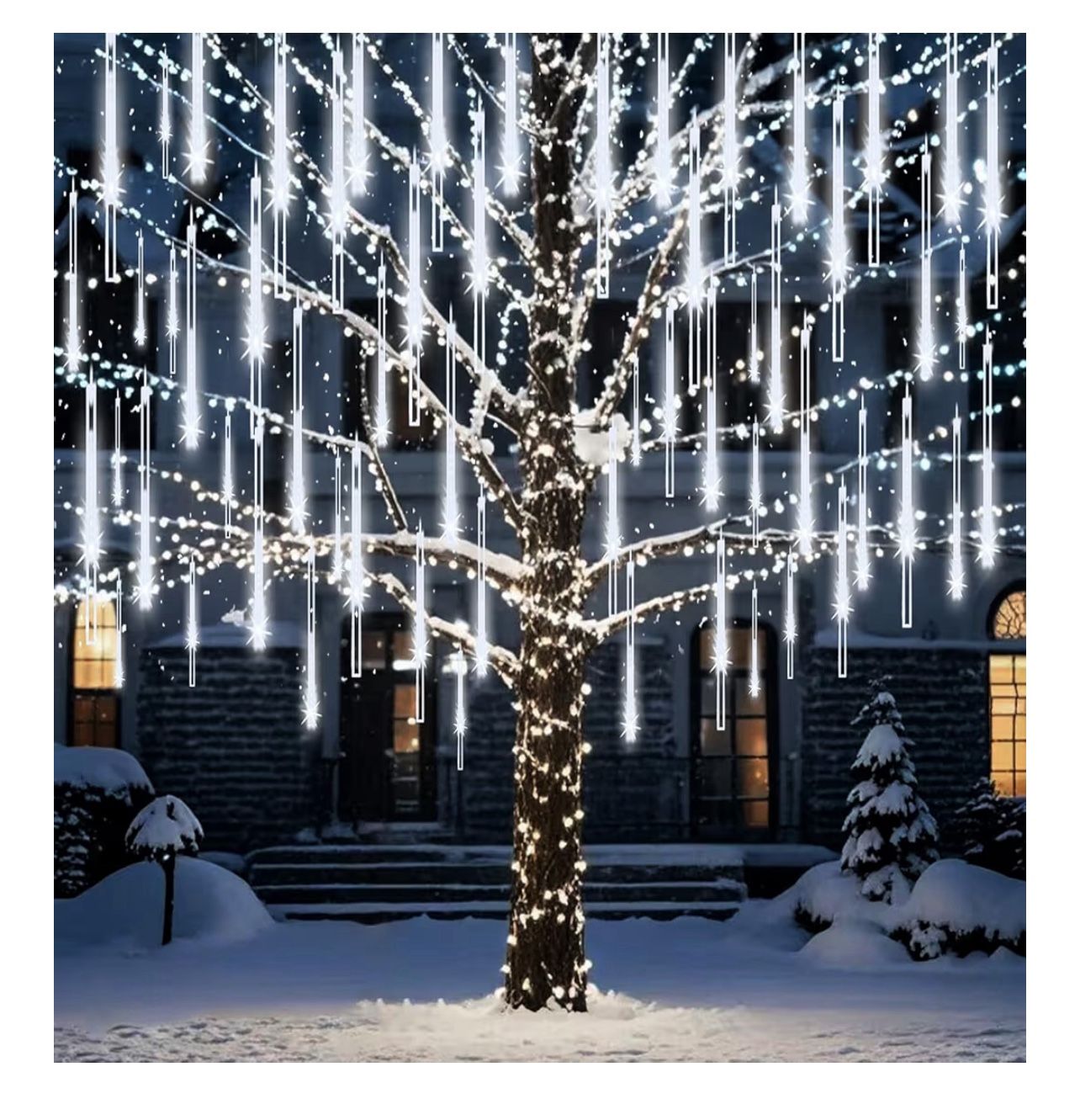 Brandnew Meteor Shower Lights Outdoor Christmas Lights 24-Tube 576LEDs Snow Falling Rain Cascading Icicle String Light for Xmas Tree Christmas Decorat