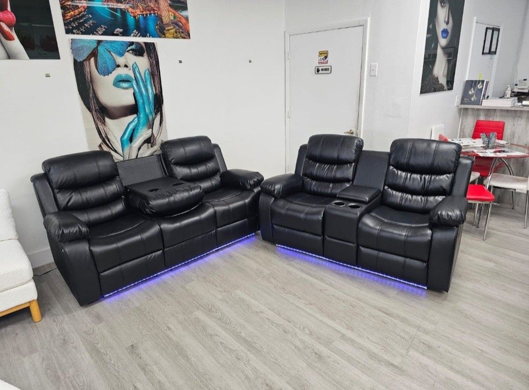 Black Recliner Sofa Set ⚜️ Set de Sofas Reclinables Negro