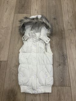Girls Puffer Vest | White | detachable hood | Size X-Small