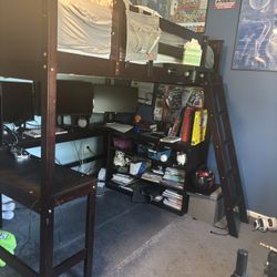 Full Size Loft Bed With Desk And Bookcase Espresso Color