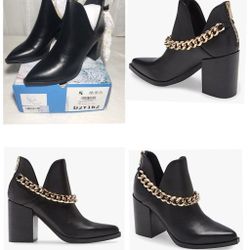 Womens Cutout Booties Chain Pointed Toe Stacked High Heel Back Zipper Casual Ankle Boots 

Color: Black

Size: 5 