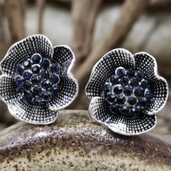 Women’s Silver Man Made Blue Sapphire Earrings