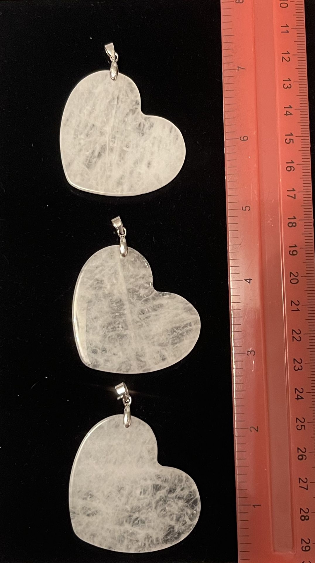 3 Clear Quartz Heart Shaped Necklace. Great for mothers day gift