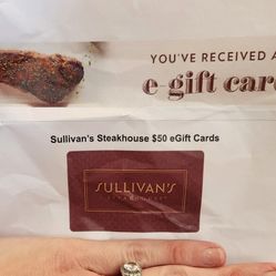 Two $50.00 Sullivan's Steakhouse Gift Certificates 