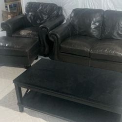 5 Piece Set.  Sofa Two Large Chairs And Blac